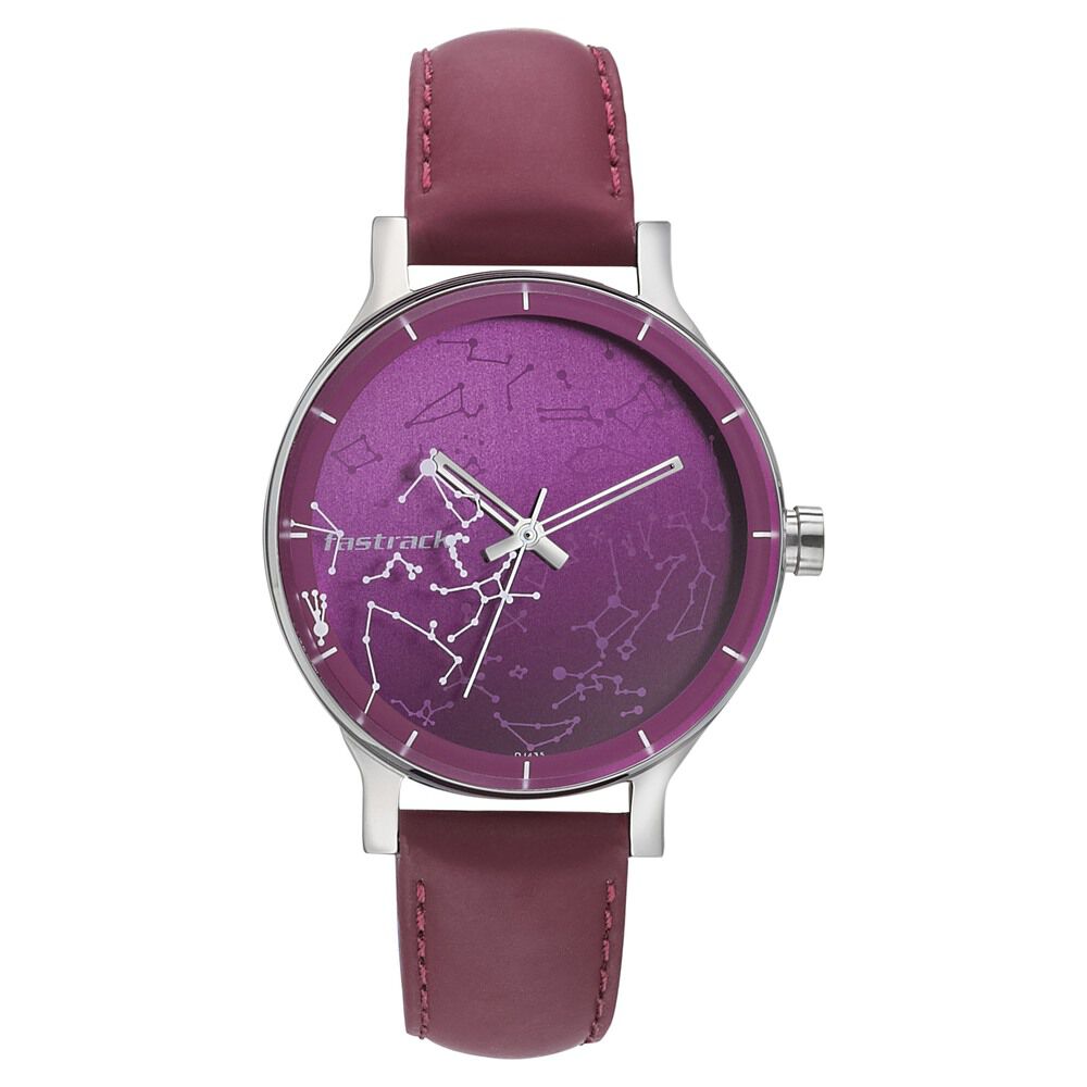 Buy Online Fastrack Space Rover Quartz Analog Maroon Dial Leather Strap Watch for Girls np6192sl01 Titan