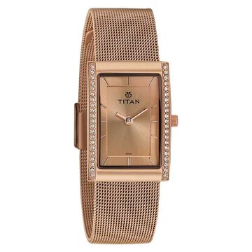 Titan Quartz Analog Rose Gold Dial Stainless Steel Strap Watch for Women