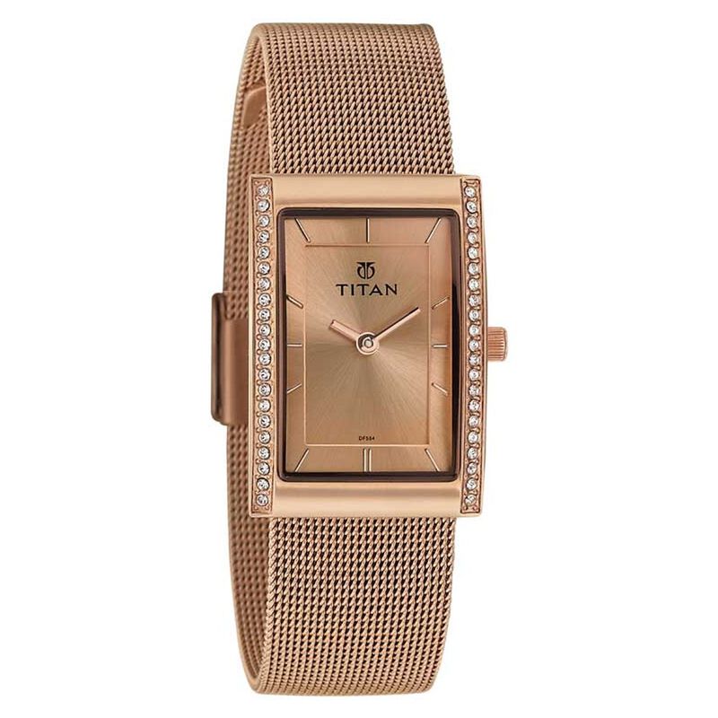 Titan Quartz Analog Rose Gold Dial Stainless Steel Strap Watch for Women - image number 0