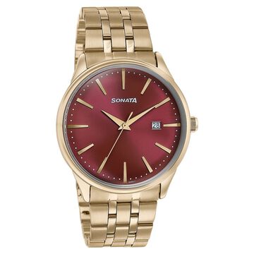 Sonata Wedding Edit Quartz Analog with Date Red Dial Stainless Steel Strap Watch For Men