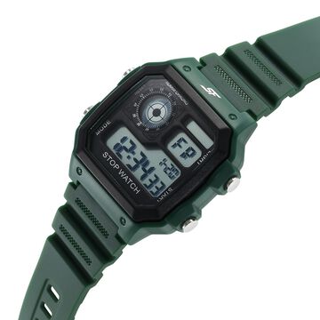 SF Digital Dial Green PU Strap Watch For Unisex