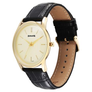 Sonata Eternia Quartz Analog Golden Dial Leather Strap Watch For Men