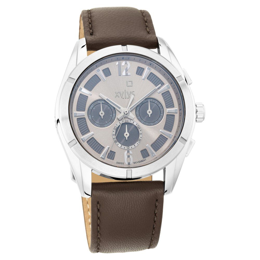 Buy Online Xylys Swiss Multifunction Brown Leather Strap Beige
