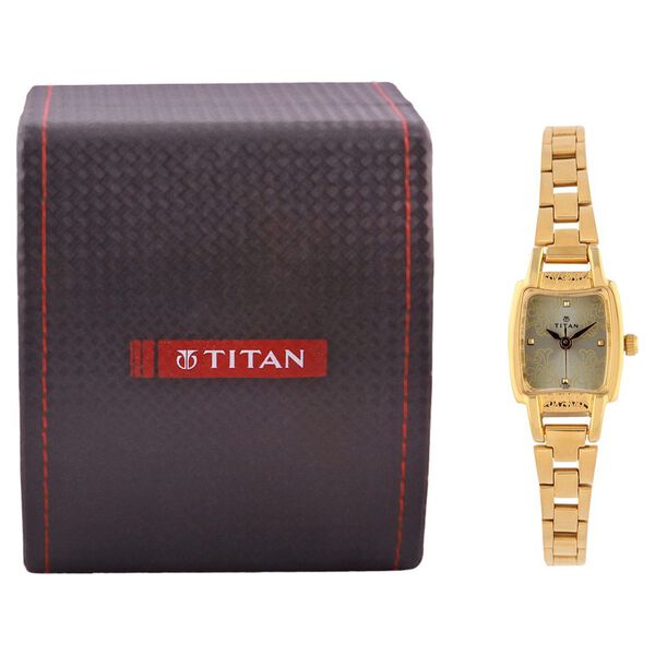 Titan Quartz Analog Champagne Dial Stainless Steel Strap Watch for Women - image number 4