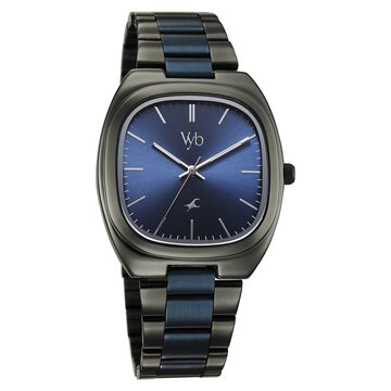 Fastrack Vyb Aviator Quartz Analog Blue Dial Metal Strap Watch For Guys