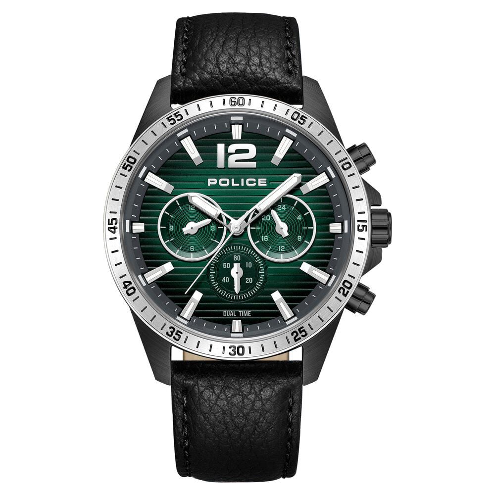 Police Quartz Multifunction Green Dial Black Leather Strap Watch for Men-picture-12