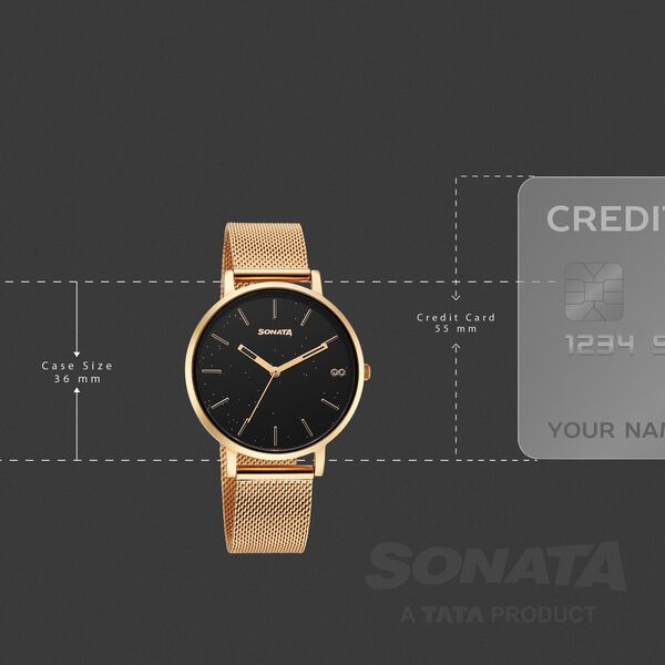 Sonata Soulmate Quartz Analog Black Dial Stainless Steel Strap Watch For Couple - image number 3