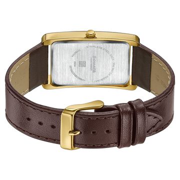 Sonata Ascent Gold Rectangular Watch with Brown Leather