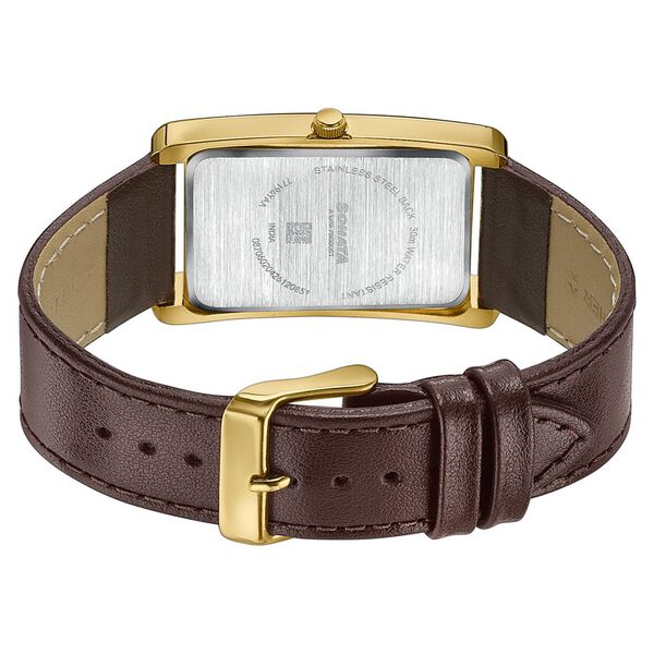 Sonata Ascent Gold Rectangular Watch with Brown Leather - image number 5