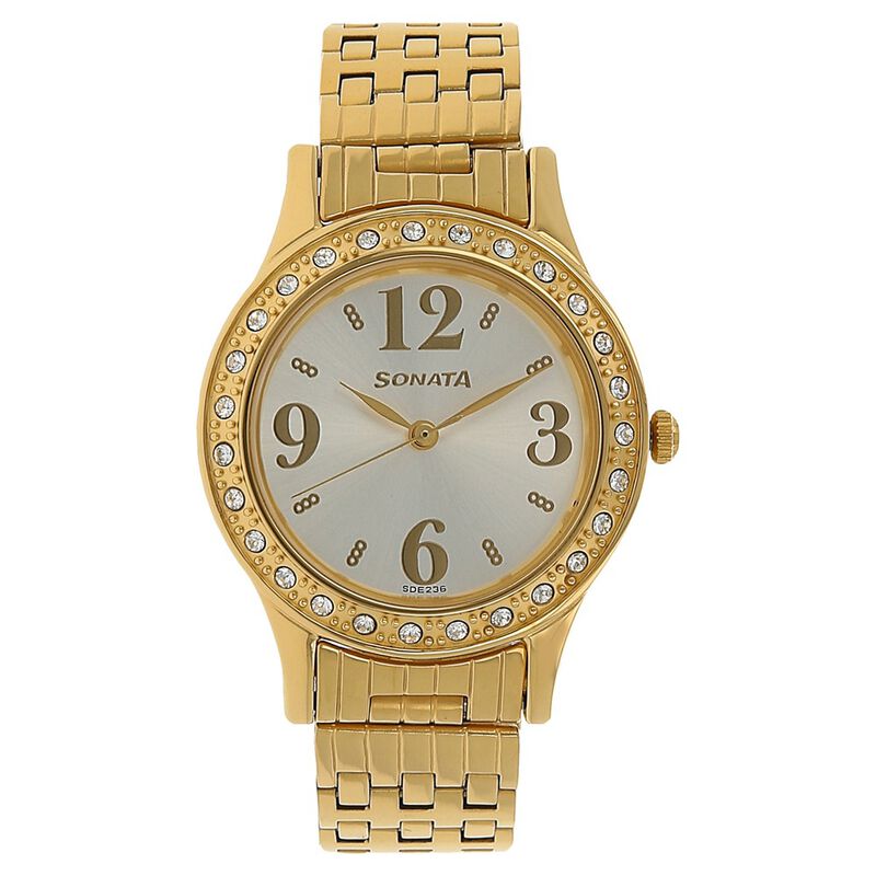 Sonata Quartz Analog Silver Dial Stainless Steel Strap Watch for Women