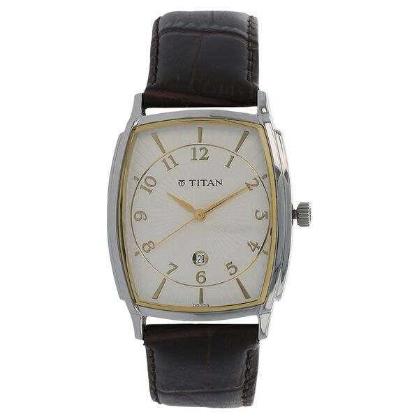 Titan Quartz Analog with Date Silver Dial Leather Strap Watch for Men - image number 0