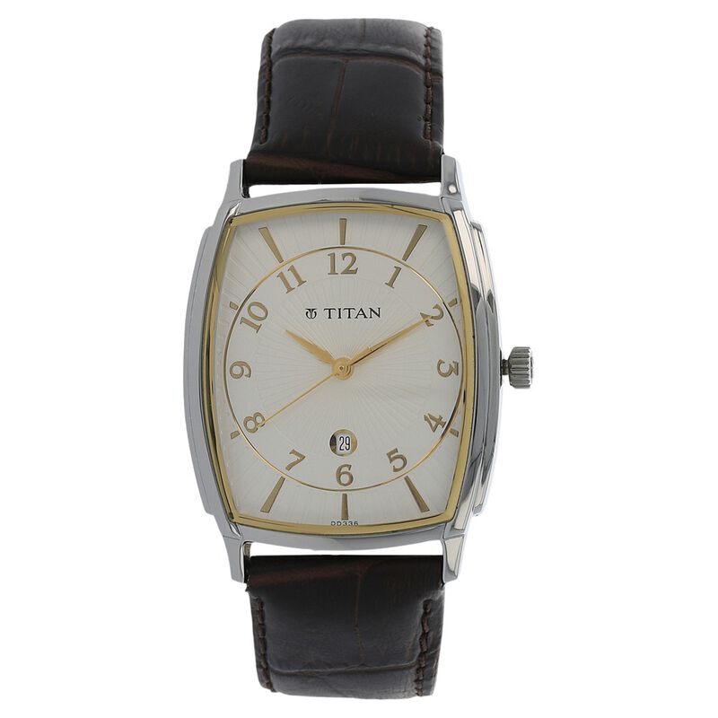 Titan Quartz Analog with Date Silver Dial Leather Strap Watch for Men