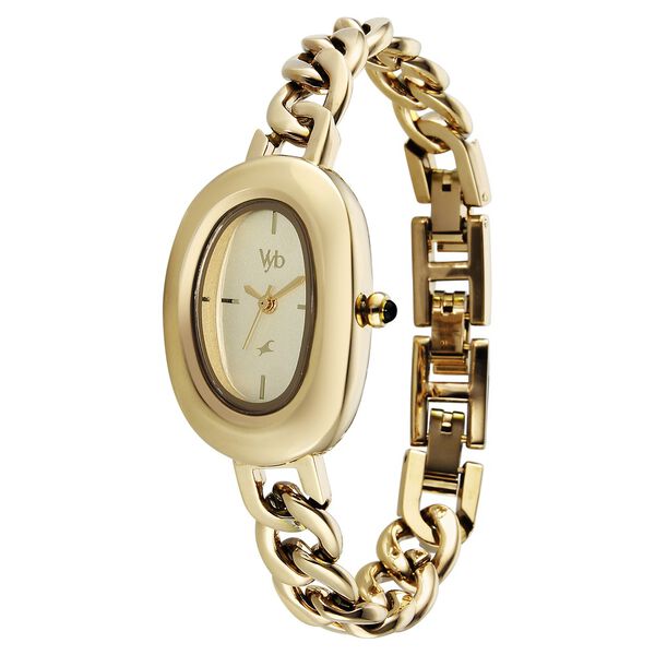 Vyb Mirage By Fastrack Quartz Analog Golden Dial Golden Metal Strap Watch For Girls - image number 2