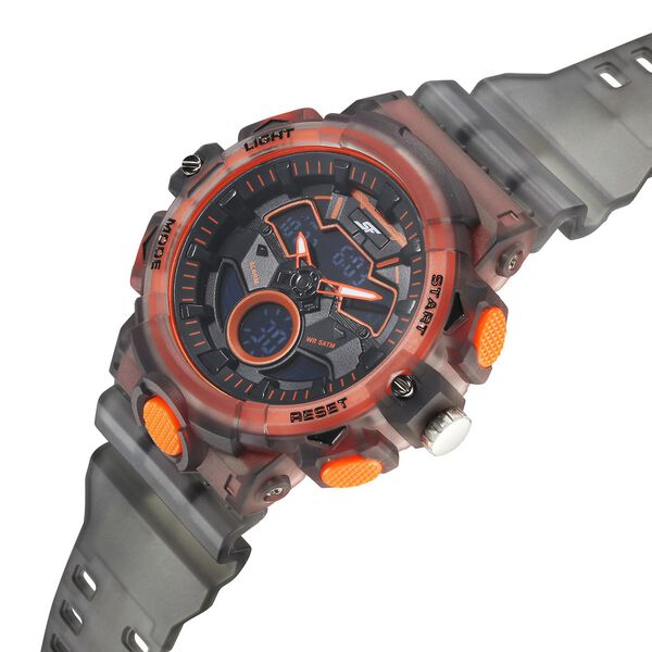 SF Analog Digital Orange Dial PU Strap Watch For Men - image number 1