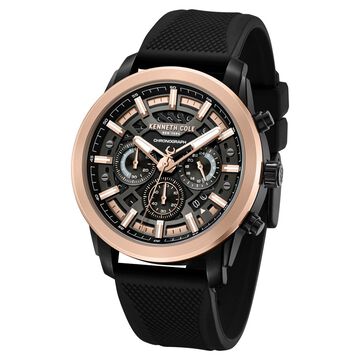 Kenneth Cole Quartz Multifunction Black Dial Black Colour Silicone Strap Watch For Men