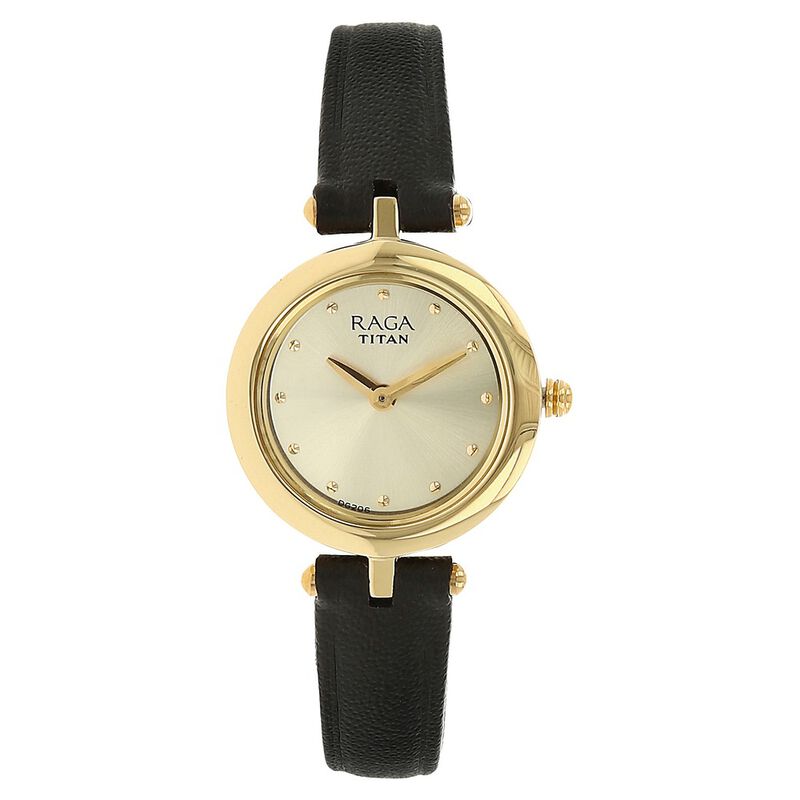Titan Quartz Analog Champagne Dial Leather Strap Watch for Women