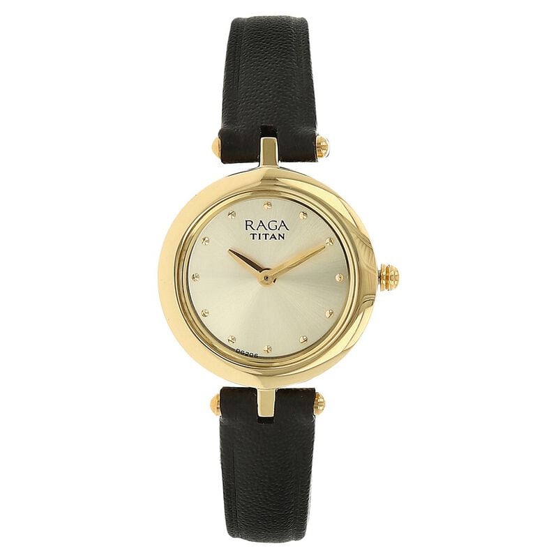 Titan Quartz Analog Champagne Dial Leather Strap Watch for Women - image number 0