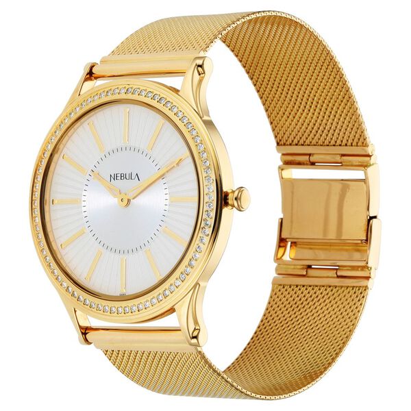 Titan Nebula Vintage Samrat 18k Gold Analog Diamond Studded Milanese Strap Watch for Men - image number 3