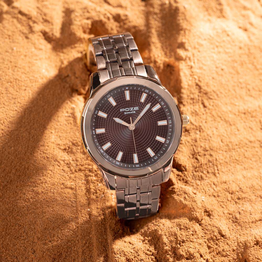 Sonata Poze Quartz Analog Brown Dial Brown Metal Strap Watch For Men-image-45