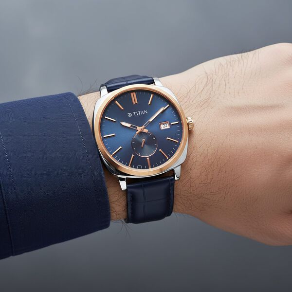 Titan Classique Suave Analog with Blue Dial Blue Leather Strap Watch for Men - image number 7