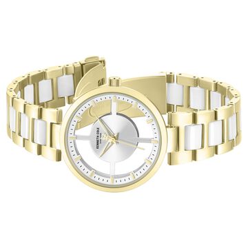 Kenneth Cole Quartz Analog Silver Dial Golden Colour Ceramic Strap Watch For Women