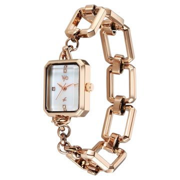 Vyb Siren By Fastrack Quartz Analog White Dial Rose Gold Metal Strap Watch For Girls