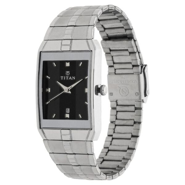 Titan Quartz Analog with Date Black Dial Stainless Steel Strap Watch for Men - image number 1