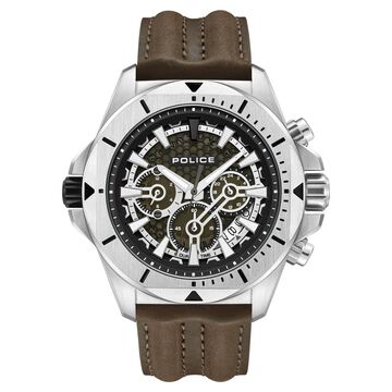 Police Multifunction Green Dial Leather Strap Watch For Men