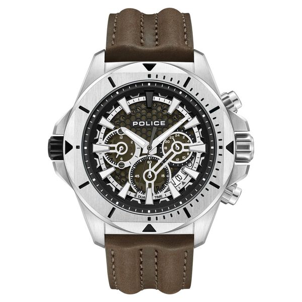 Police Multifunction Green Dial Leather Strap Watch For Men - image number 1