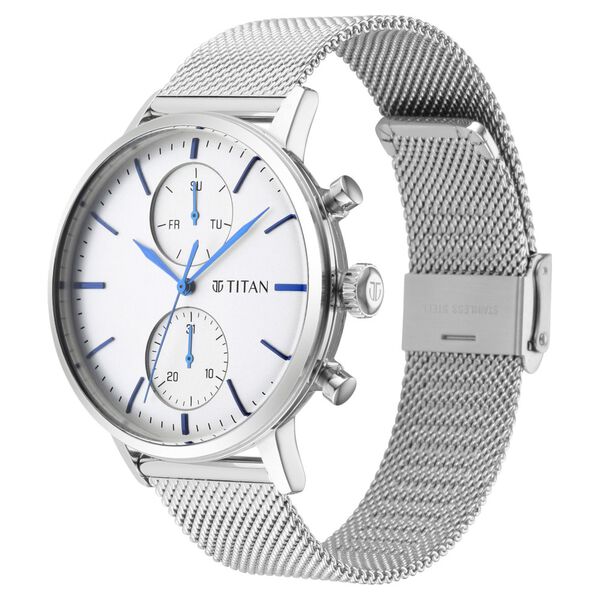Titan Light Leathers Multifunction Silver Dial Silver Stainless Steel Strap Watch For Men - image number 3