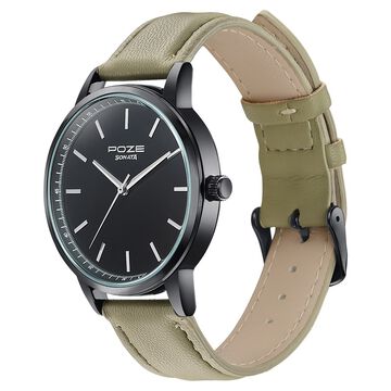 Poze By Sonata Quartz Analog Black Dial Beige Leather Strap Watch For Men