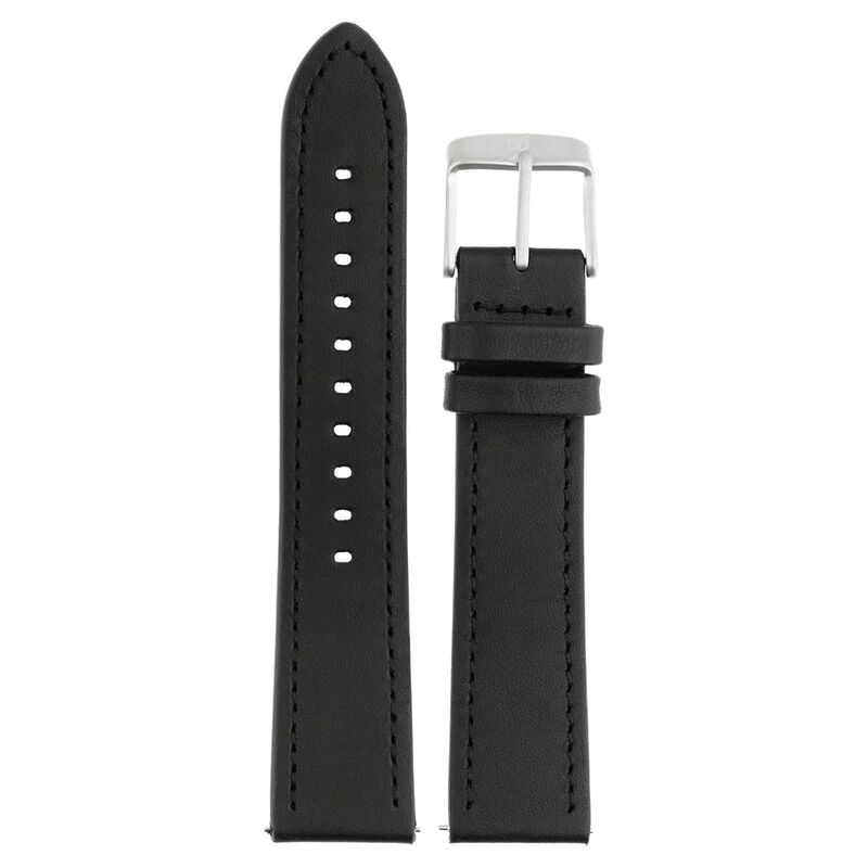 20 mm Black Genuine Leather Strap for Men
