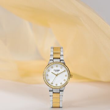 Sonata Poze Quartz Analog White Dial Two Toned Colour Stainless Steel Strap Watch For Women