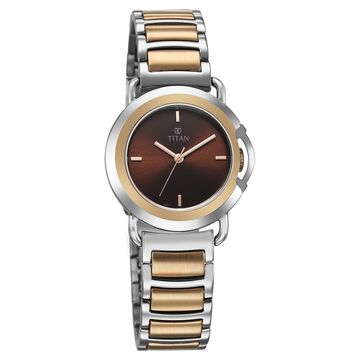 Titan Workmode Quartz Analog Brown Dial Stainless Steel Strap Watch For Women