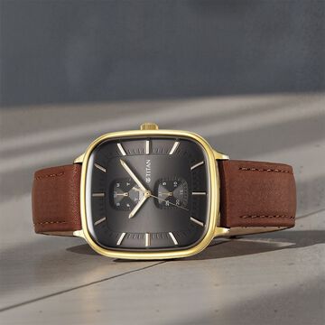 Titan Avant Garde Anthracite Dial Quartz Multifunction Leather Strap watch for Men