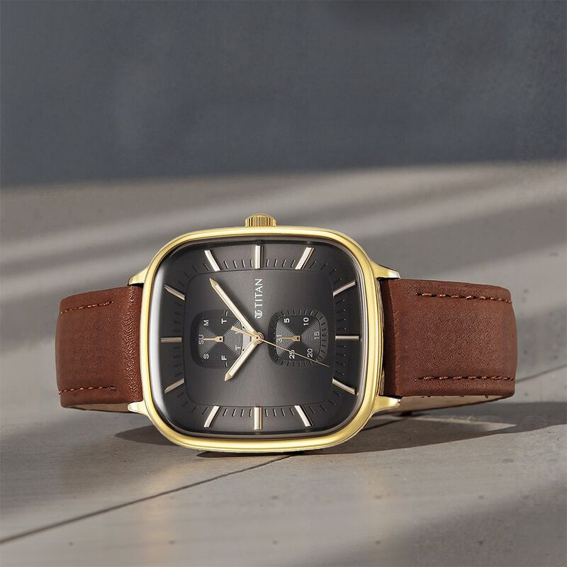 Titan Avant Garde Anthracite Dial Quartz Multifunction Leather Strap watch for Men