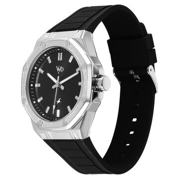Vyb Rebel By Fastrack Quartz Analog Black Dial Black Silicone Strap Watch For Guys