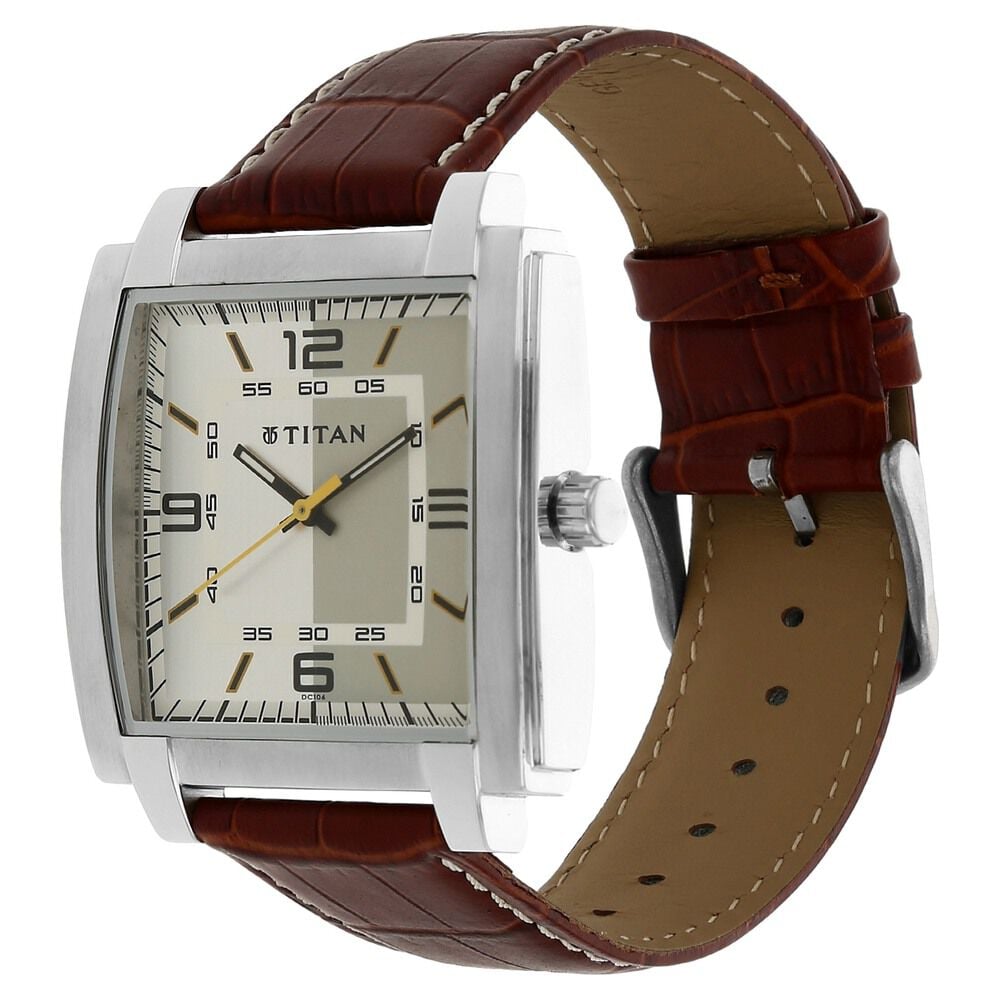 Buy Online Titan Quartz Analog Silver Dial Leather Strap Watch for Men nk1586sl01 Titan