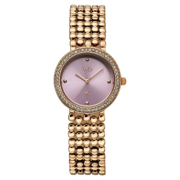 Vyb Iconique By Fastrack Quartz Analog Purple Dial Rose Gold Metal Strap Watch For Girls - image number 1