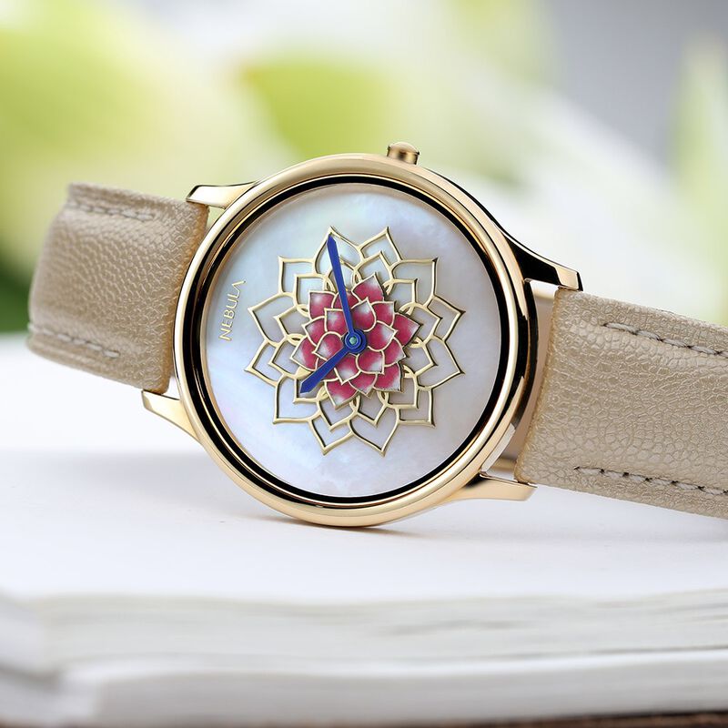 Titan Nebula Lotus Quartz Analog 18 Karat Solid Gold Watch for Women