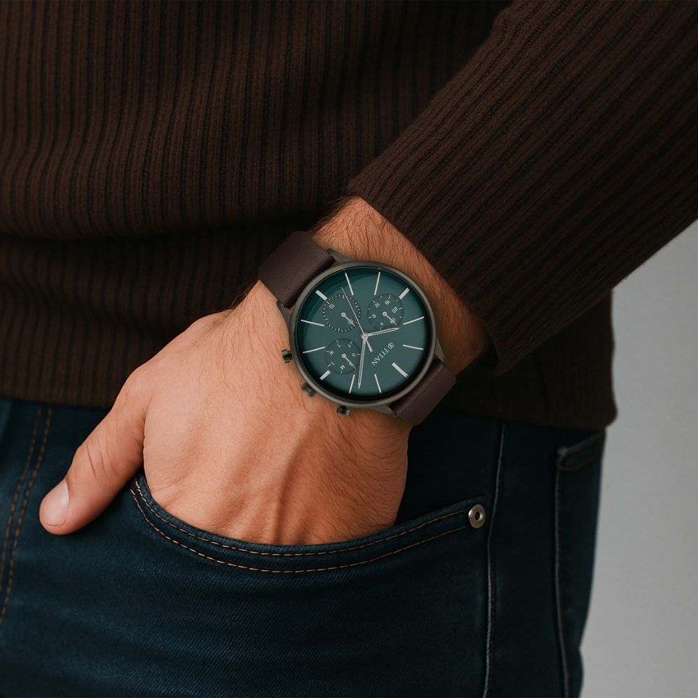 Titan Edge Watch Leather Strap Titan Quartz Multifunction