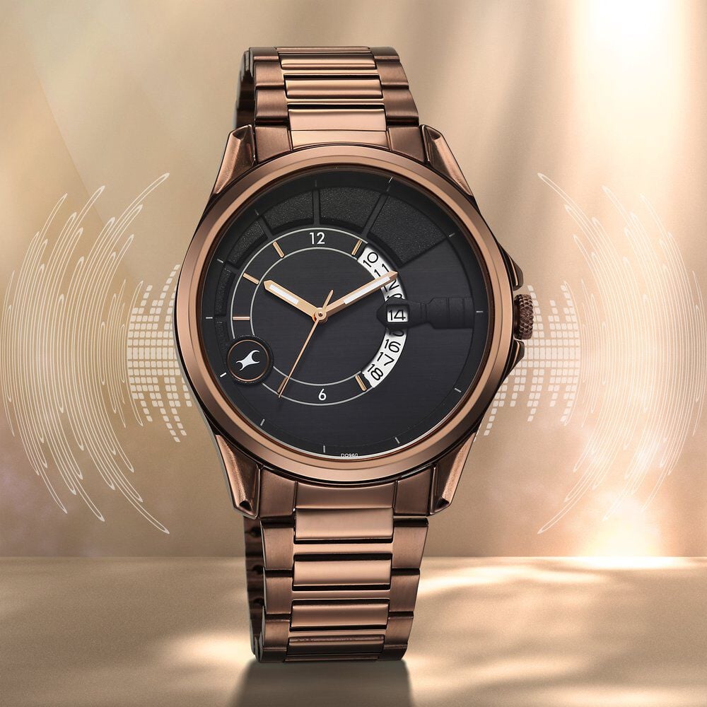 Fastrack Groove Quartz Analog with Date Black Dial Brown Stainless Steel Strap Watch For Guys-image-46