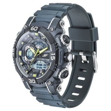 SF Quartz Analog Digital Grey Dial PU Strap Watch for Men