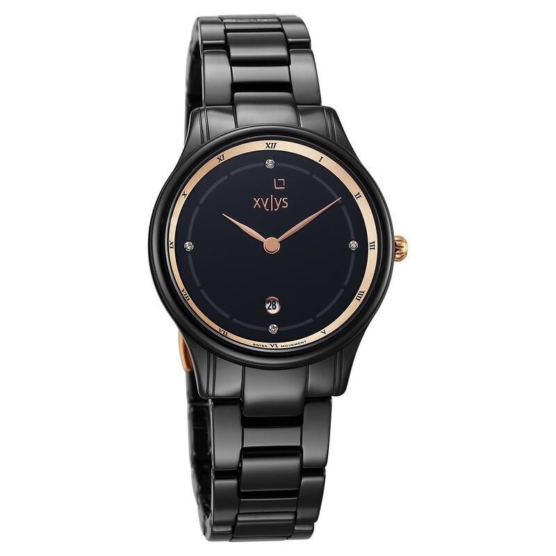 Xylys Swiss Analog with Date Black Ceramic Strap and Dial Watch For Women