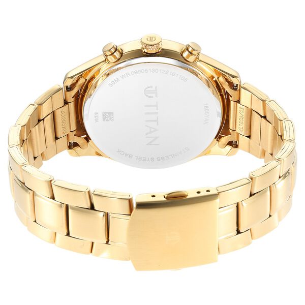 Titan Black and Gold Silver Dial Analog with Day and Date Stainless Steel Strap Watch for Men - image number 4