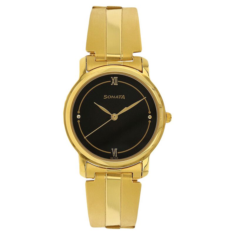 Sonata Quartz Analog Black Dial Stainless Steel Strap Watch for Men