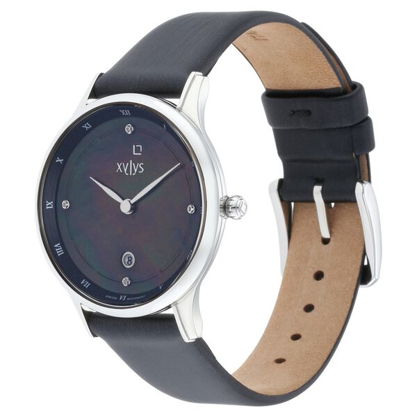 Xylys Swiss Analog with Date Black Leather Strap Mother of Pearl Dial Watch For Women - image number 2