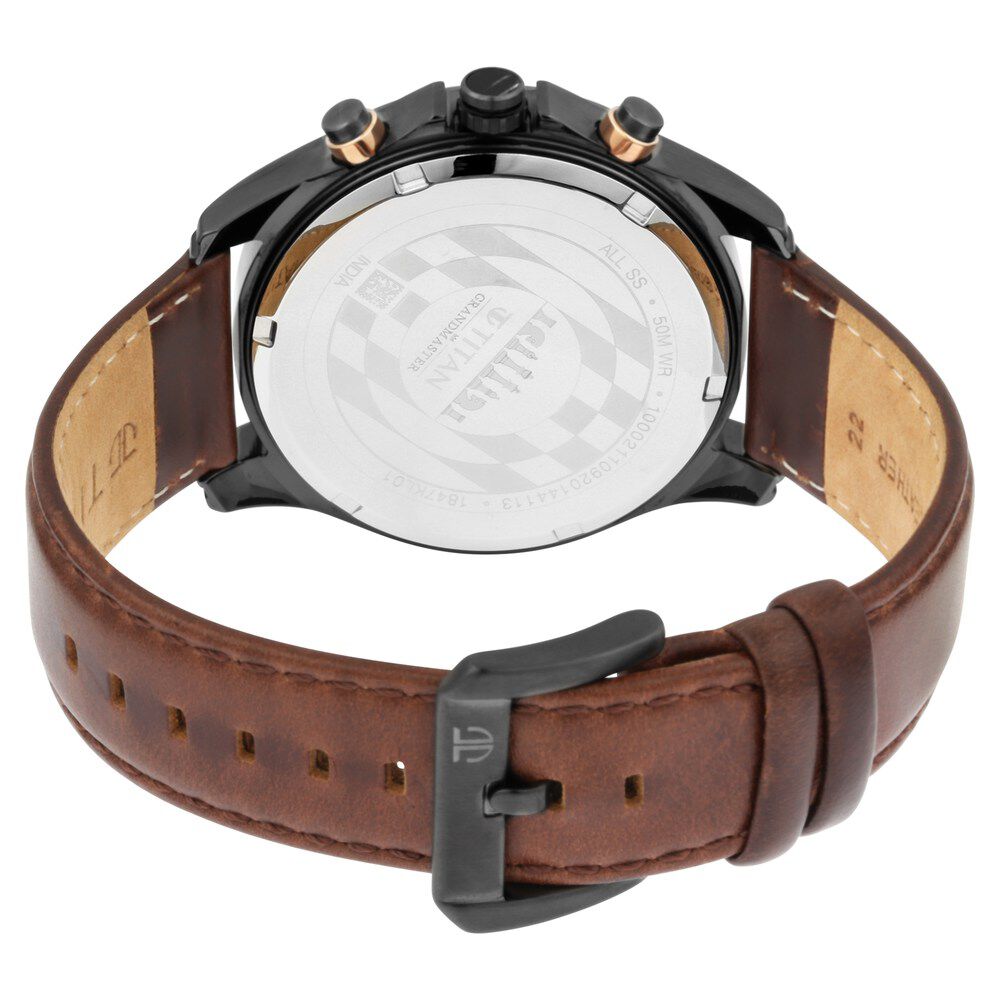Buy Online Titan Grandmaster White Dial Chronograph Leather Strap Watch for Men nq1847kl01 Titan