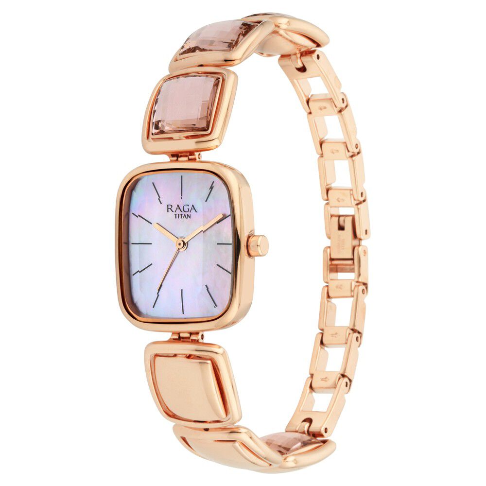Titan Raga Moments of Joy Mother of Pearl Dial Analog Rose Gold Metal Strap watch for Women