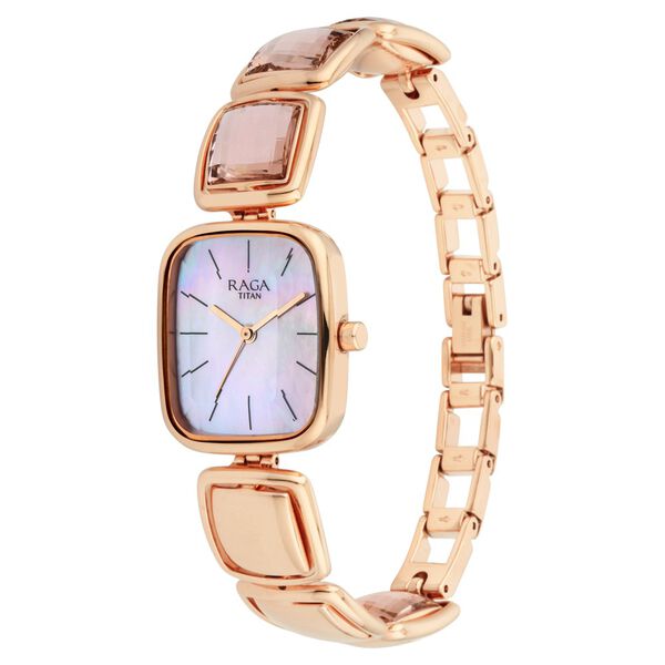 Titan Raga Moments of Joy Mother of Pearl Dial Analog Rose Gold Metal Strap watch for Women - image number 4